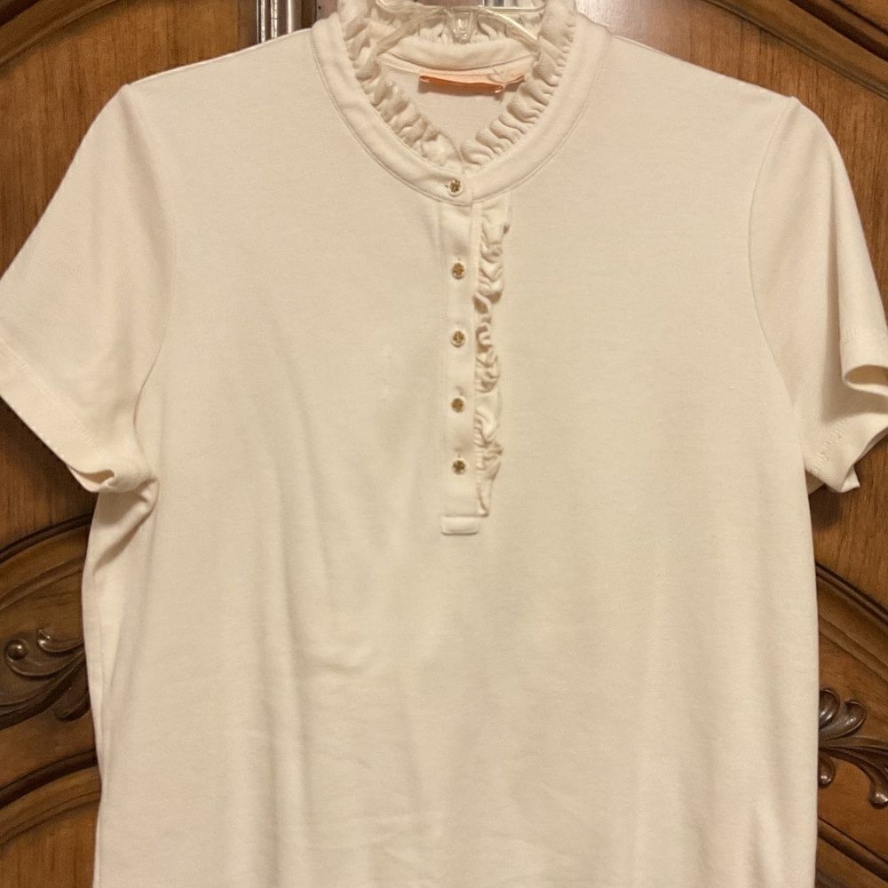 TORY BURCH POLO CREAM RUFFLE DETAILS WOMAN SHIRT SIZE US XL